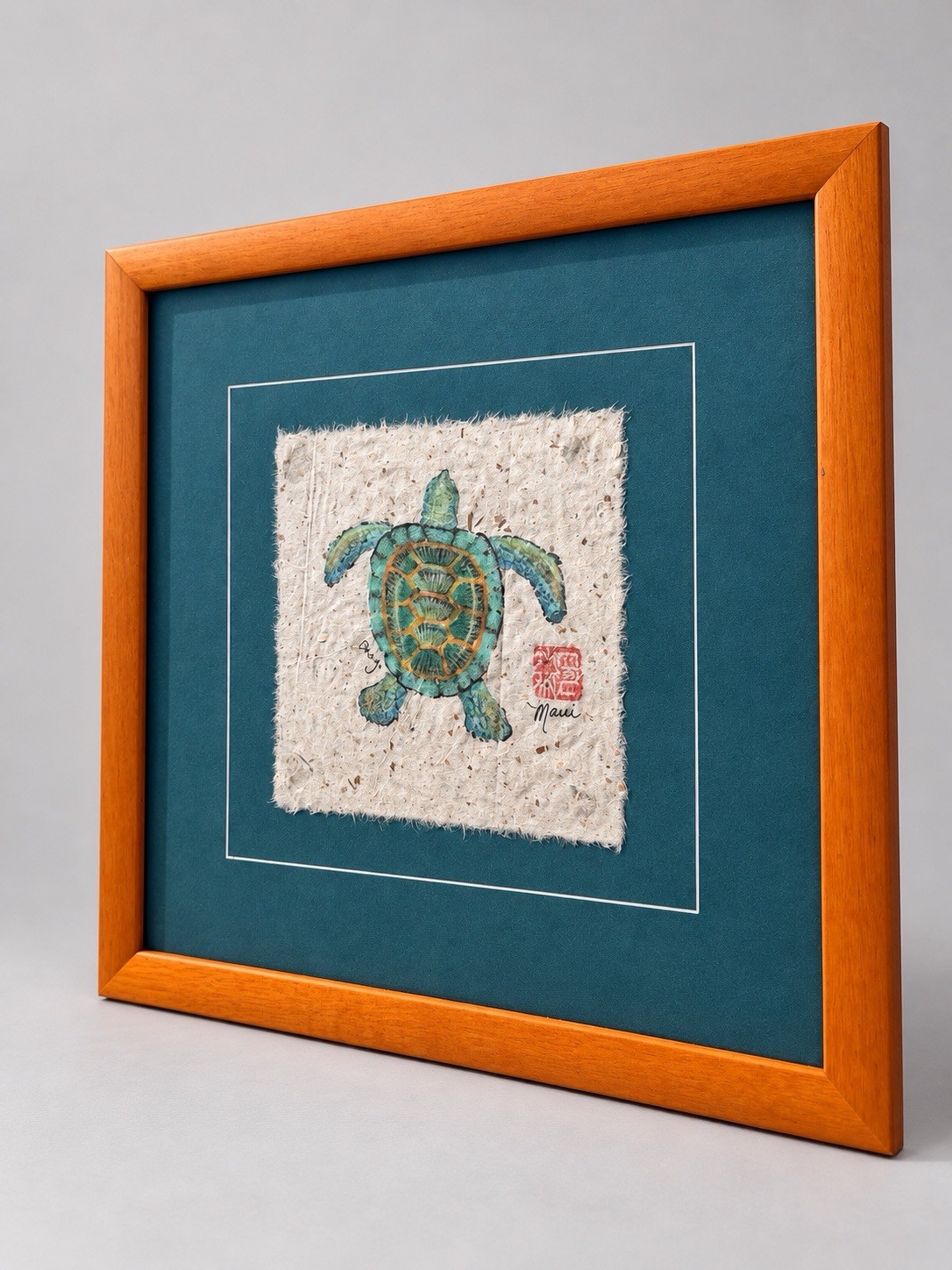 Beautiful Framed Maui Honu Sea Turtle Hawaiian Artwork By Carrie Lee Brady