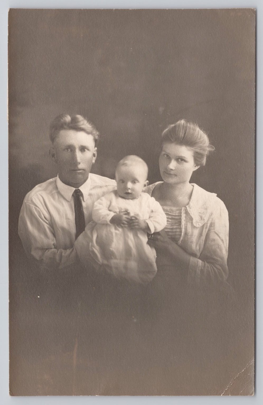 RPPC Vintage Family Portrait Baby Parents 1910s 1920s Real Photo Postcard