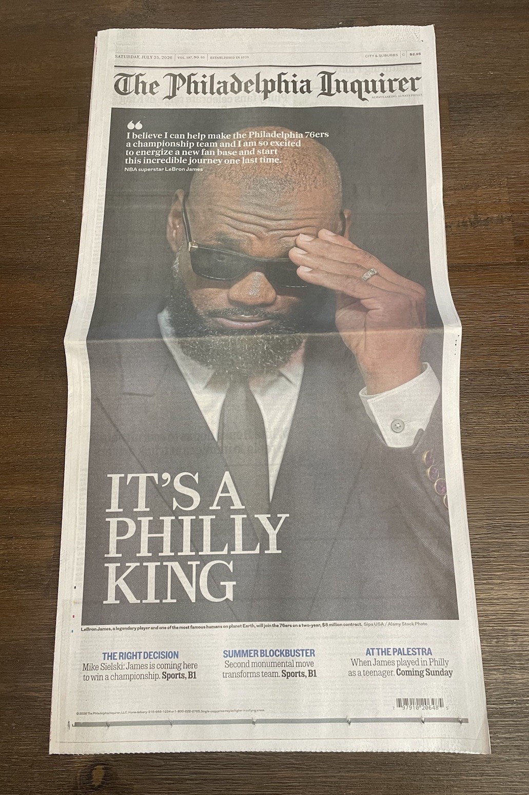 LeBron James Philadelphia 76ers Sixers Philadelphia Inquirer Newspaper 7/25/26