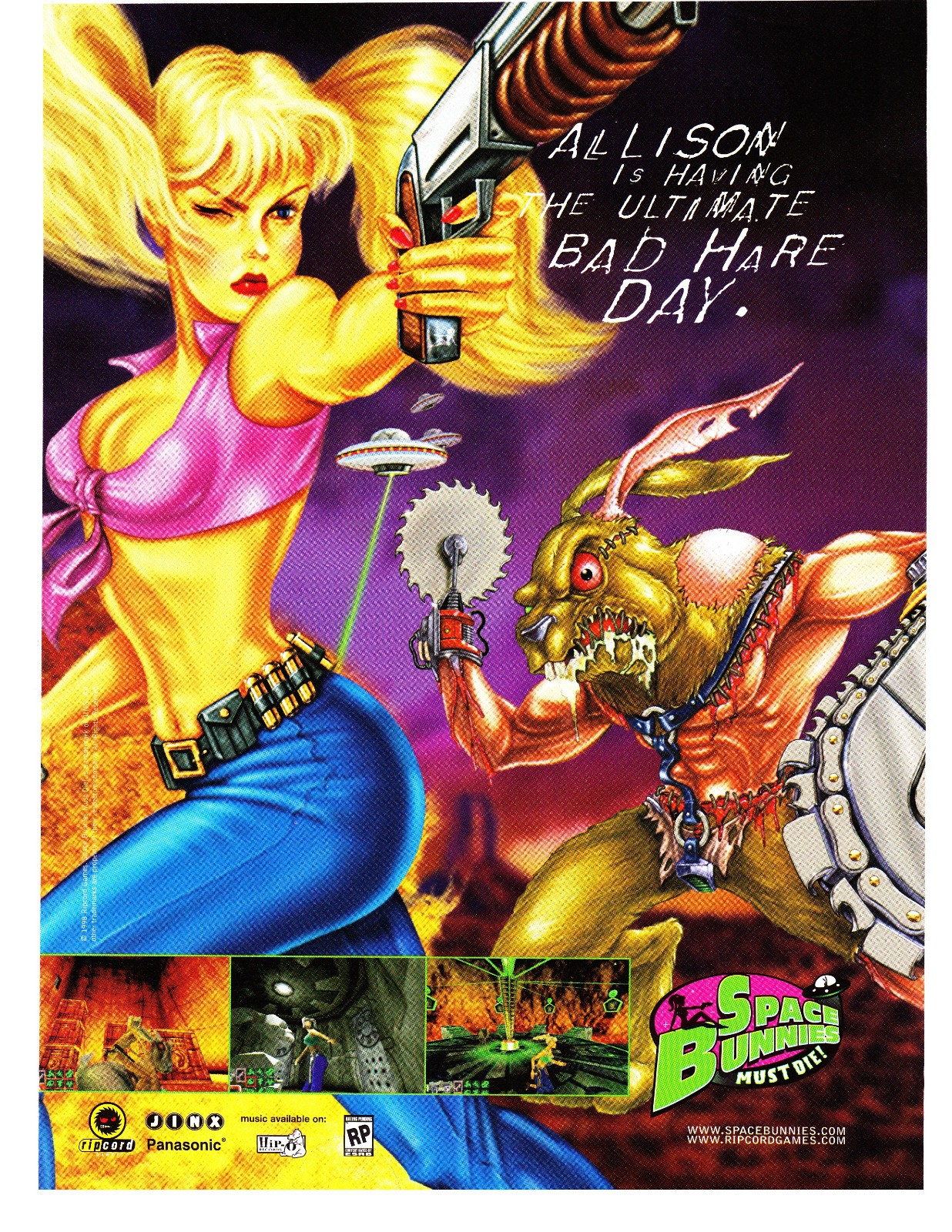 1998 Space Bunnies Must Die Videogame Print Ad Ripcord Panasonic Jinx Hip-O