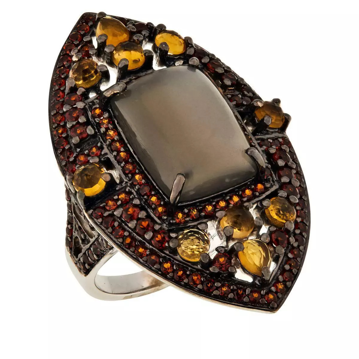 Rarities Sterling Silver Gray Moonstone, Garnet & Citrine Statement Ring, Size 6