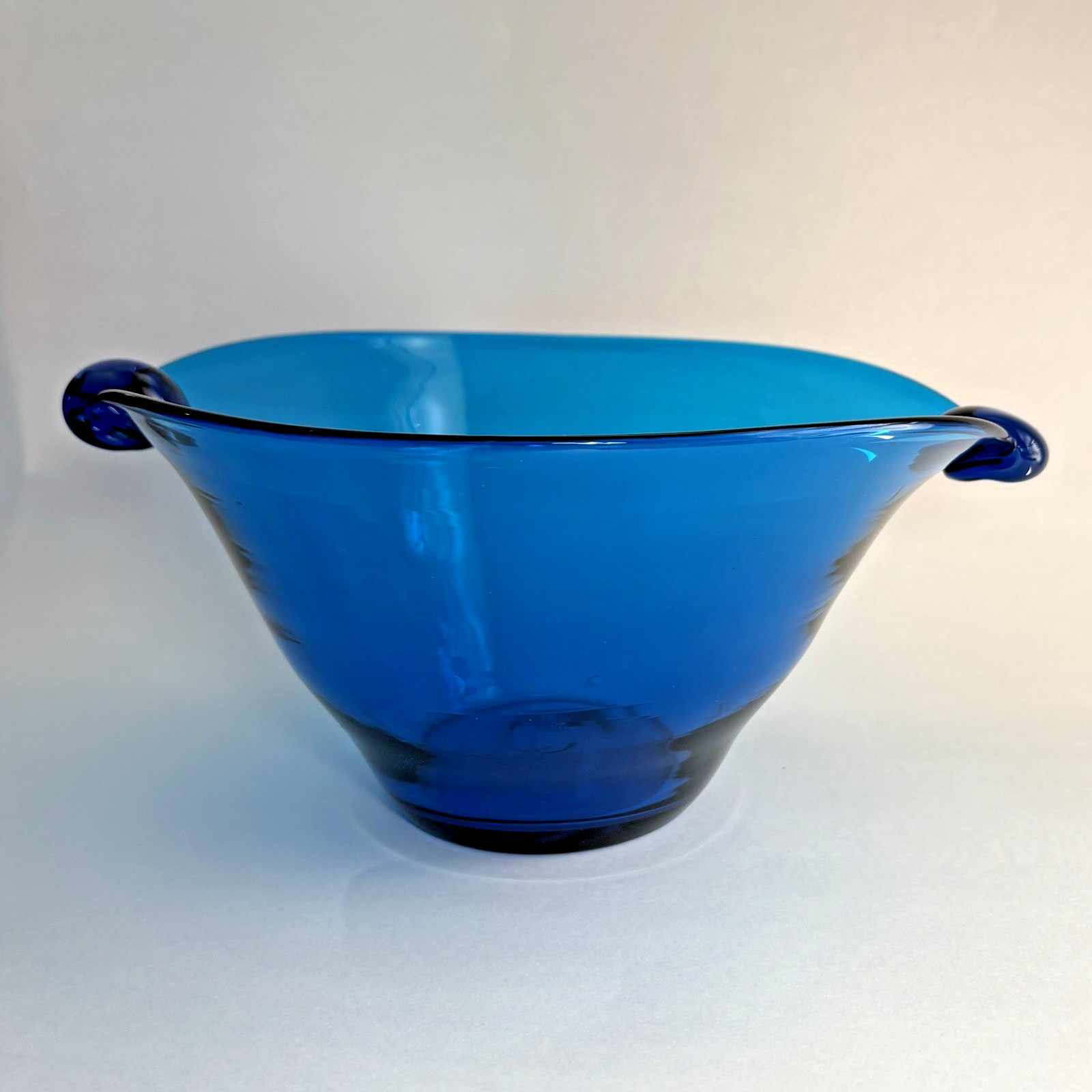 RARE 1940s Blenko Blob-Handled Blue Bowl #517M Exquisite Artisan Handblown