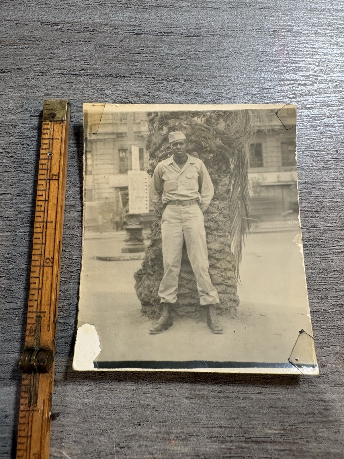 WWII Era Military Serviceman Photo Dated July 21 1944 Palm Tree Portrait