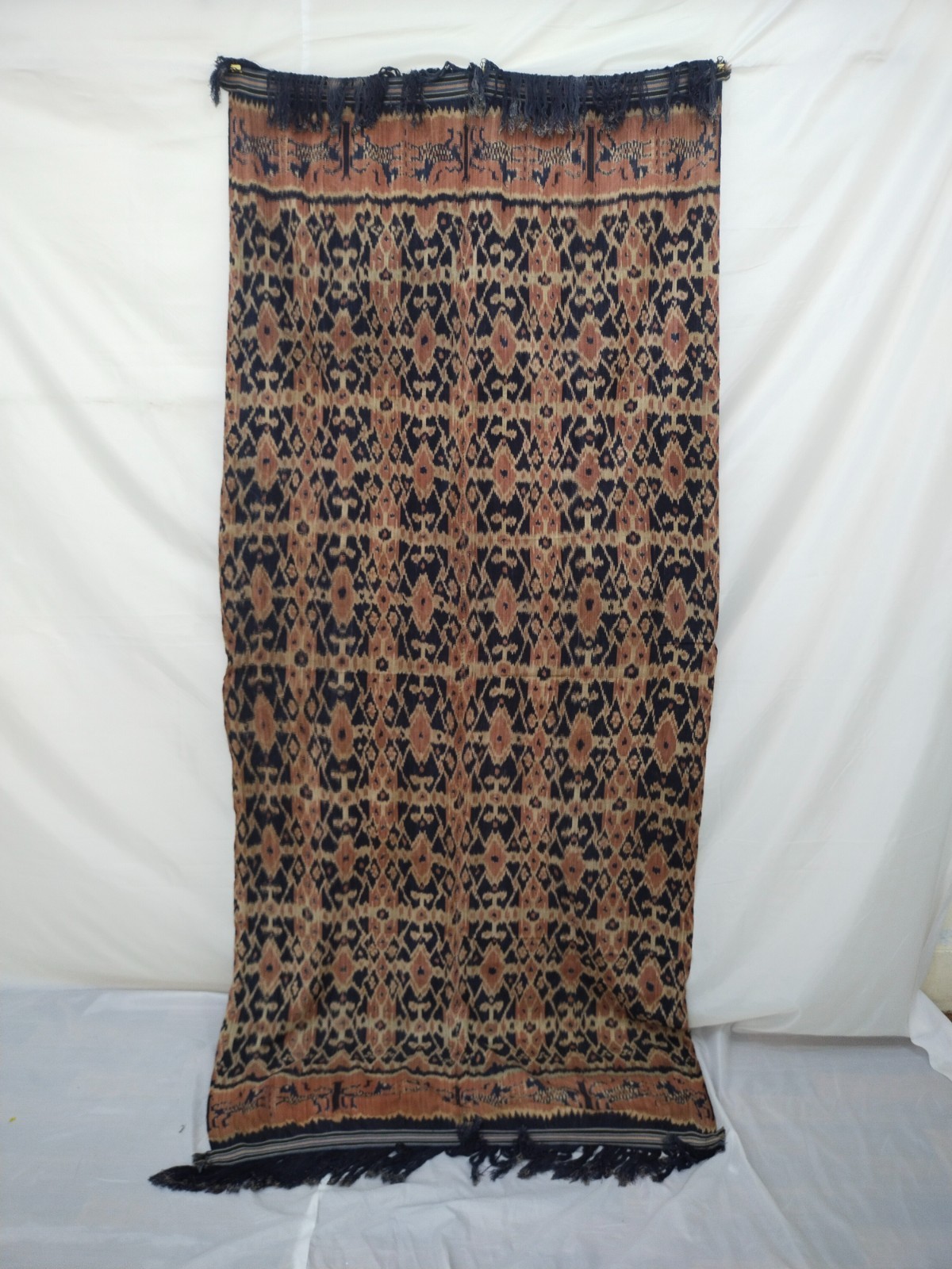 Vintage Indonesian Sumba Ikat Textile Handwoven Cotton Hinggi Tribal Art Blanket