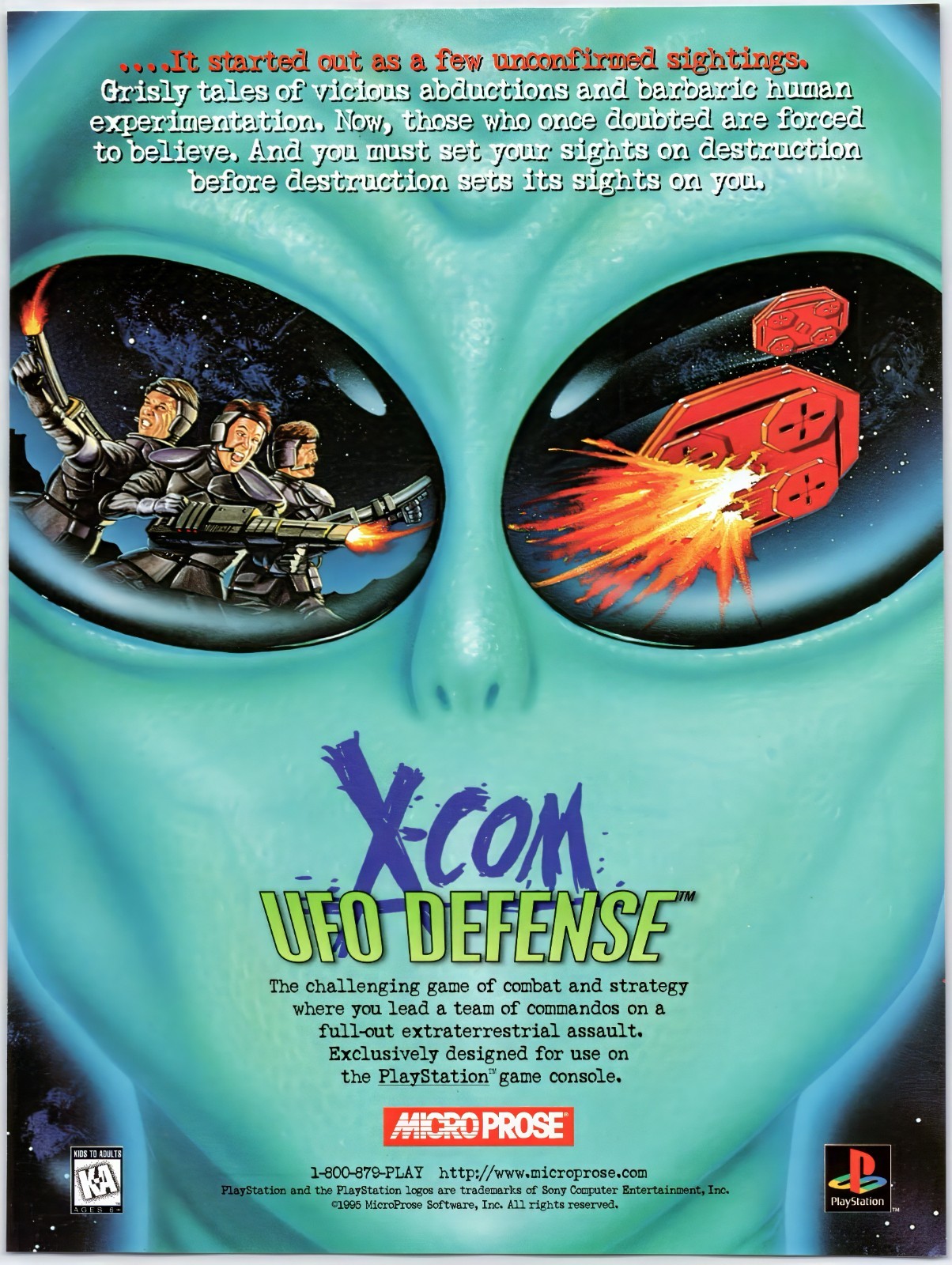 X-Com Ufo Defense - PS1 Game - Vintage Original Print Ad/Poster Promo Art 1995