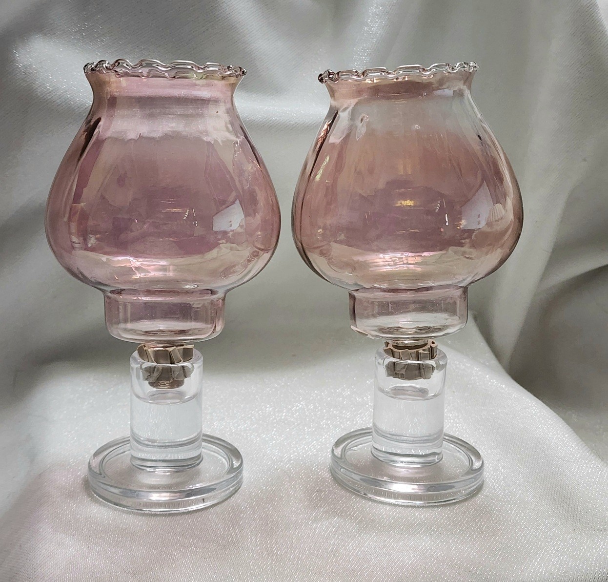 Vintage Homeco Iridescent Pink Celeste Peg Light Votive Holder Pair w/ Grommets