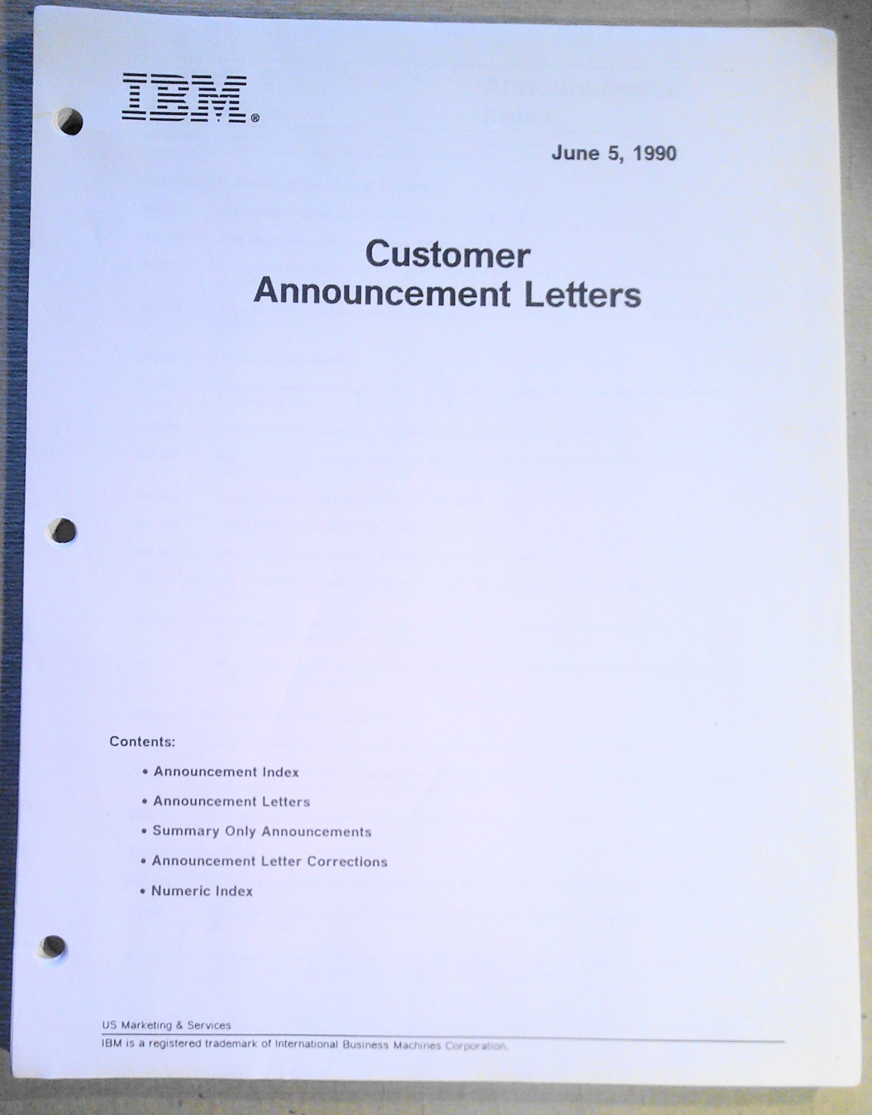 IBM Customer Announcement  Letters June 5, 1990 - Cooperative Software, PS/2 etc