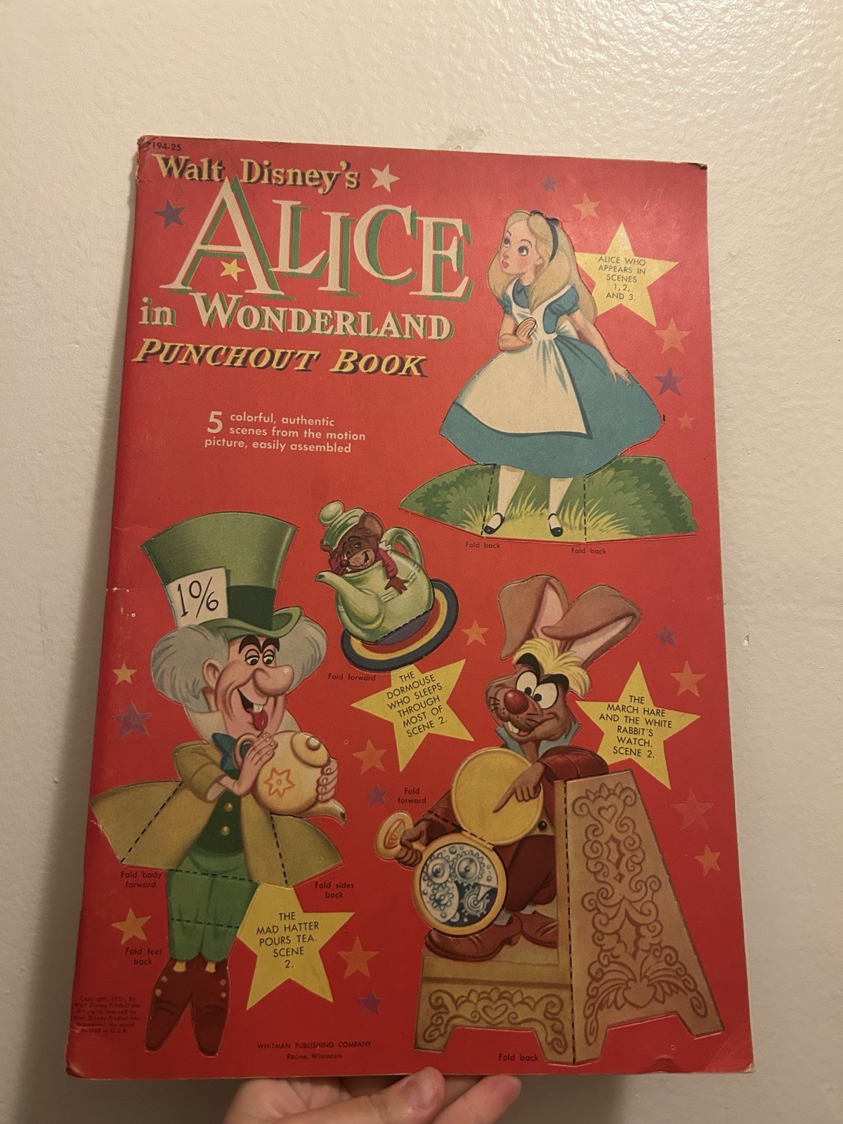 RARE Uncut 1951 Vintage Walt Disney's Alice in Wonderland Punchout Book Whitman