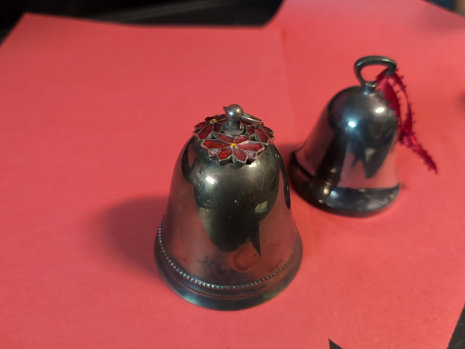 1973 WALLACE SILVERSMITH / Reed Barton Silver plated Bells Lot Red Poinsettia 3\