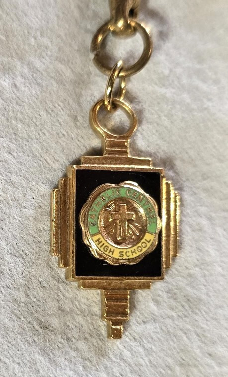 Vintage Catholic Central High School Key Pendant Charm Gold Tone 1964-1974