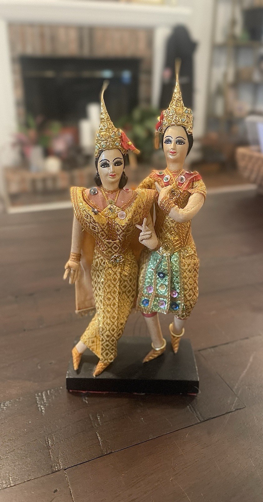 Vintage Thai Dancing Dolls Pair Traditional Khon Lakhon Costume 1960s