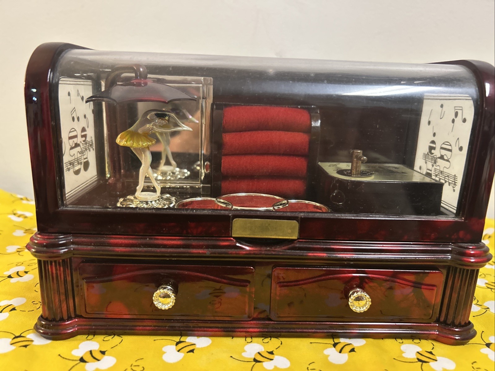 Vintage Wind Up Moving Ballerina Music Jewelry Box Dome Lift Up Lid Ring Holder