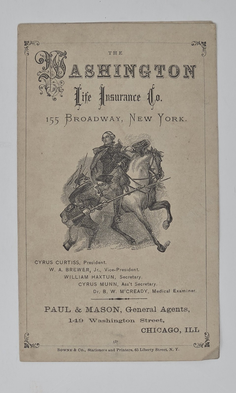 1869 Washington Life Insurance Fold-Out Brochure NY