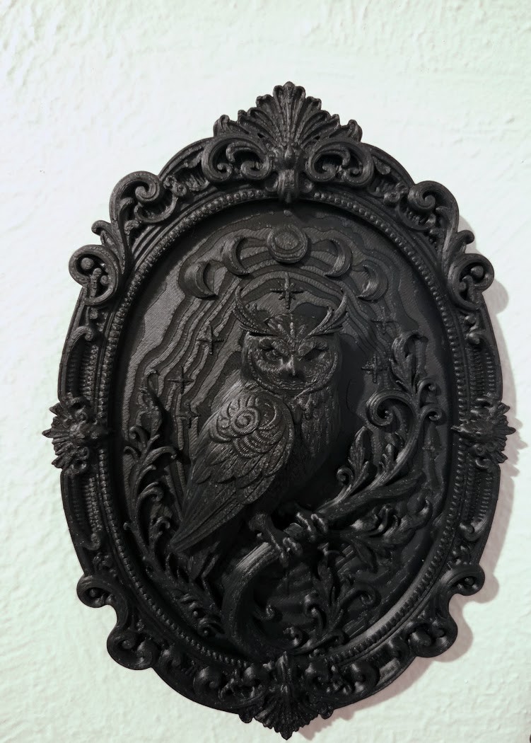 new black 8 inch goth / Victorian Owl and Moon Phases in Frame Halloween