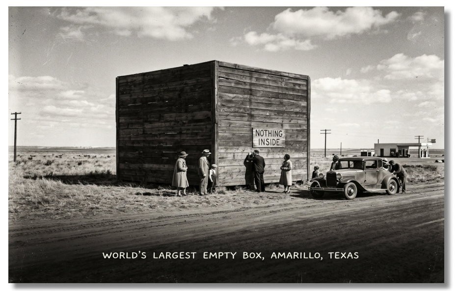 Vintage Style NEW ART 1930s RPPC-WORLD'S LARGEST EMPTY BOX-AMARILLO TEXAS-FAUX