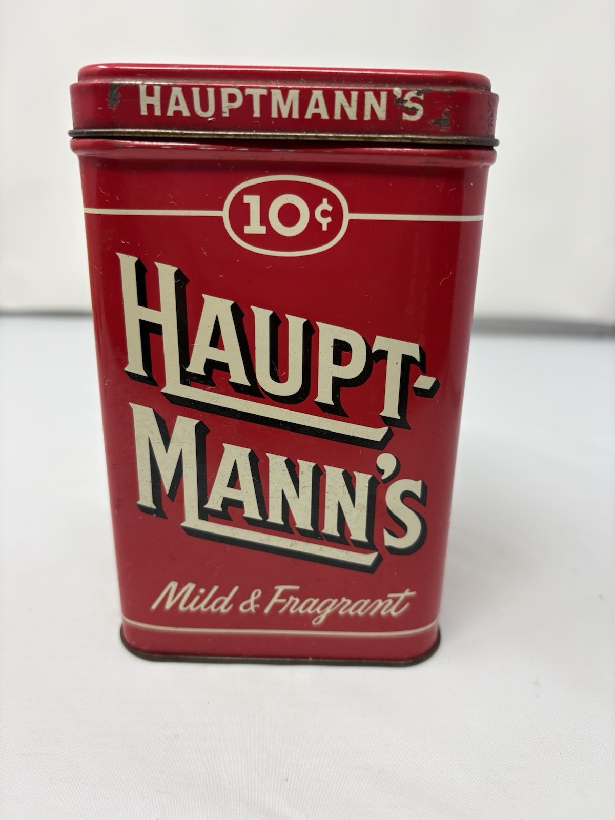 Vintage HAUPT-MANN'S Cigar Tin Empty Red Humidor Canister Indiana Permit