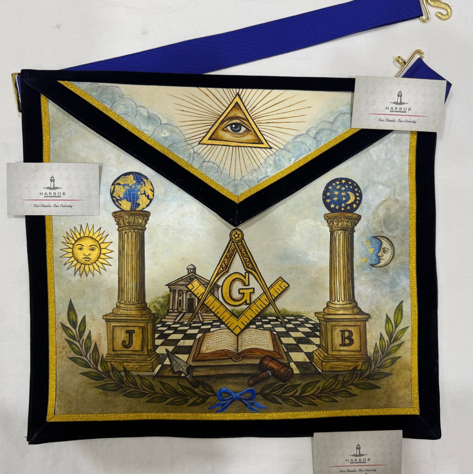 Masonic Hand Painted Apron Freemason Blue Lodge Apron Antique Design Square Comp