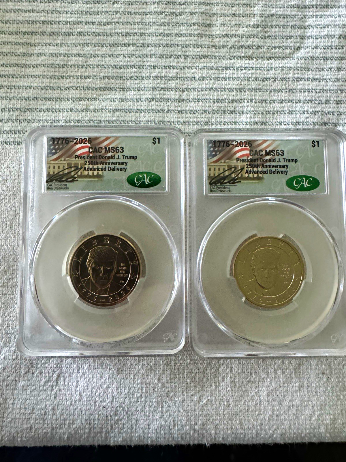 CAC MS63 $1 President Donald J. Trump 1776-2026 Commemorative Coins (2 coins)