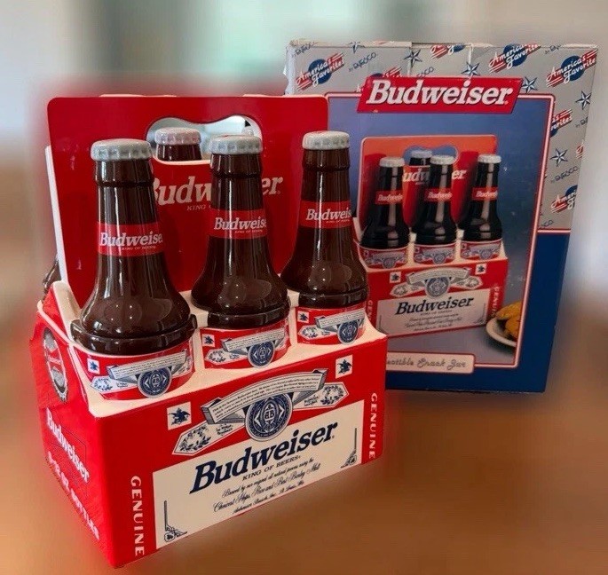 Budweiser Six Pack Cookie Jar Vintage 1998 New In Box Number On Bottom