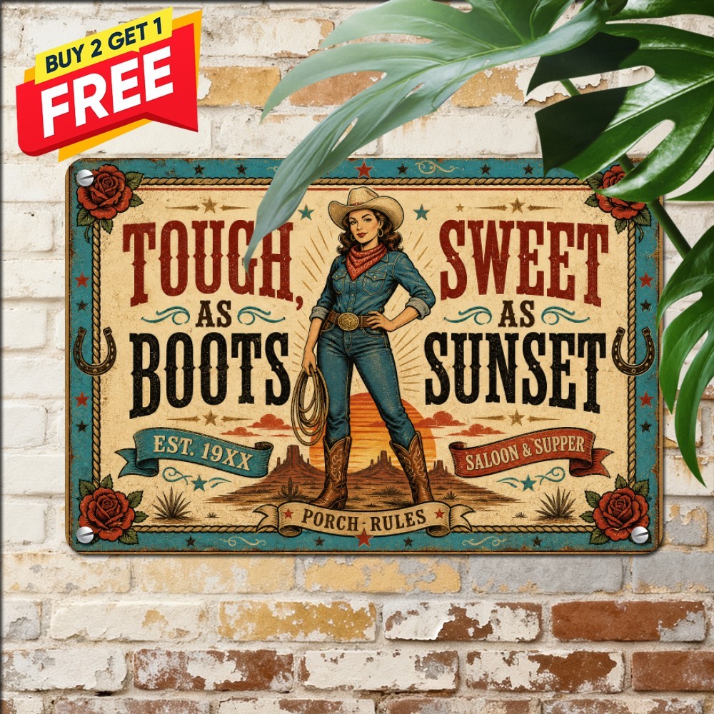 Western Cowgirl Saloon Lounge Sign Vintage Rodeo Slogan Metal Wall Plaque