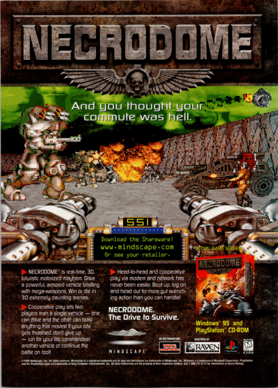 NECRODOME 1996 Mindscape SSI Vintage PC PlayStation Video Game Magazine Ad