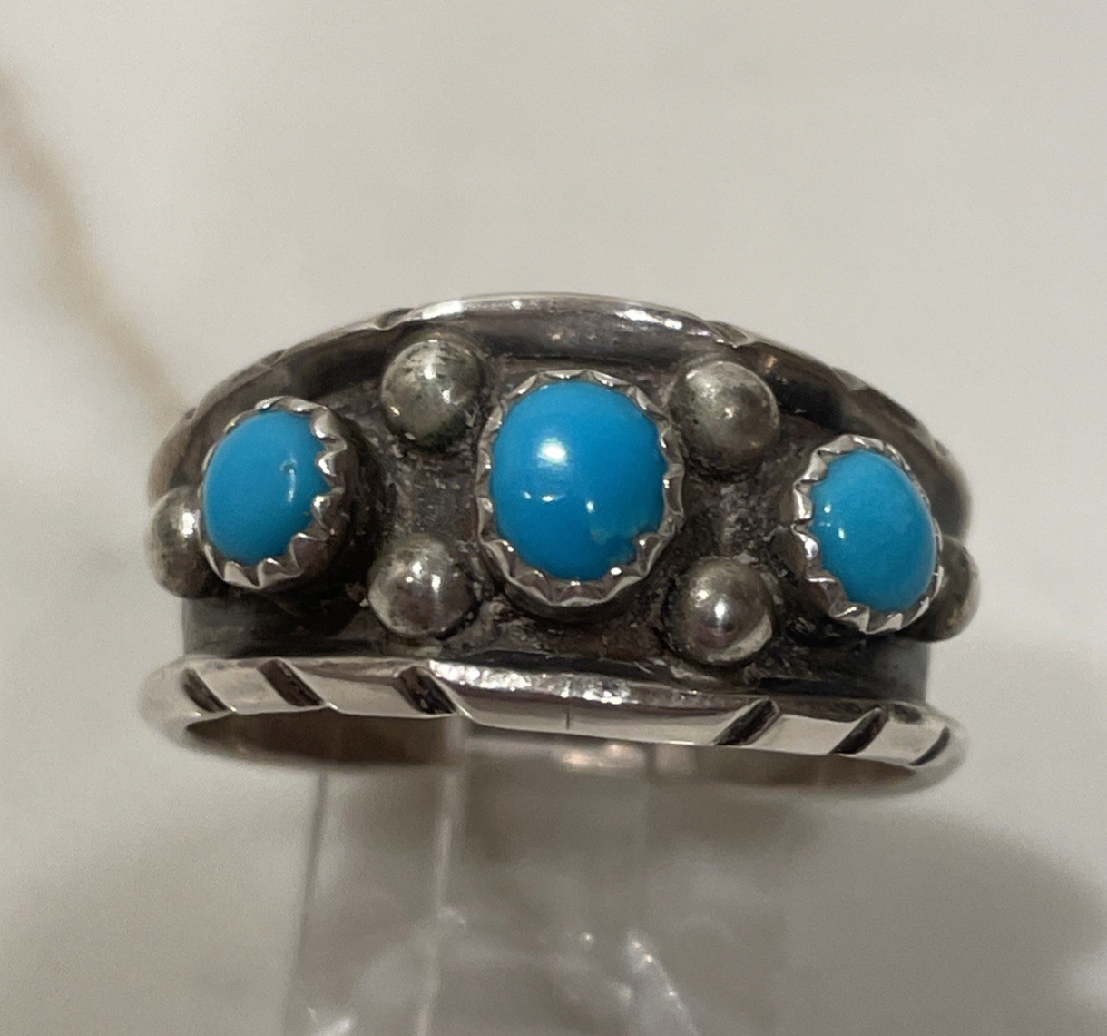 Vintage Navajo Sterling Silver 3-Stone Turquoise Ring Size 11