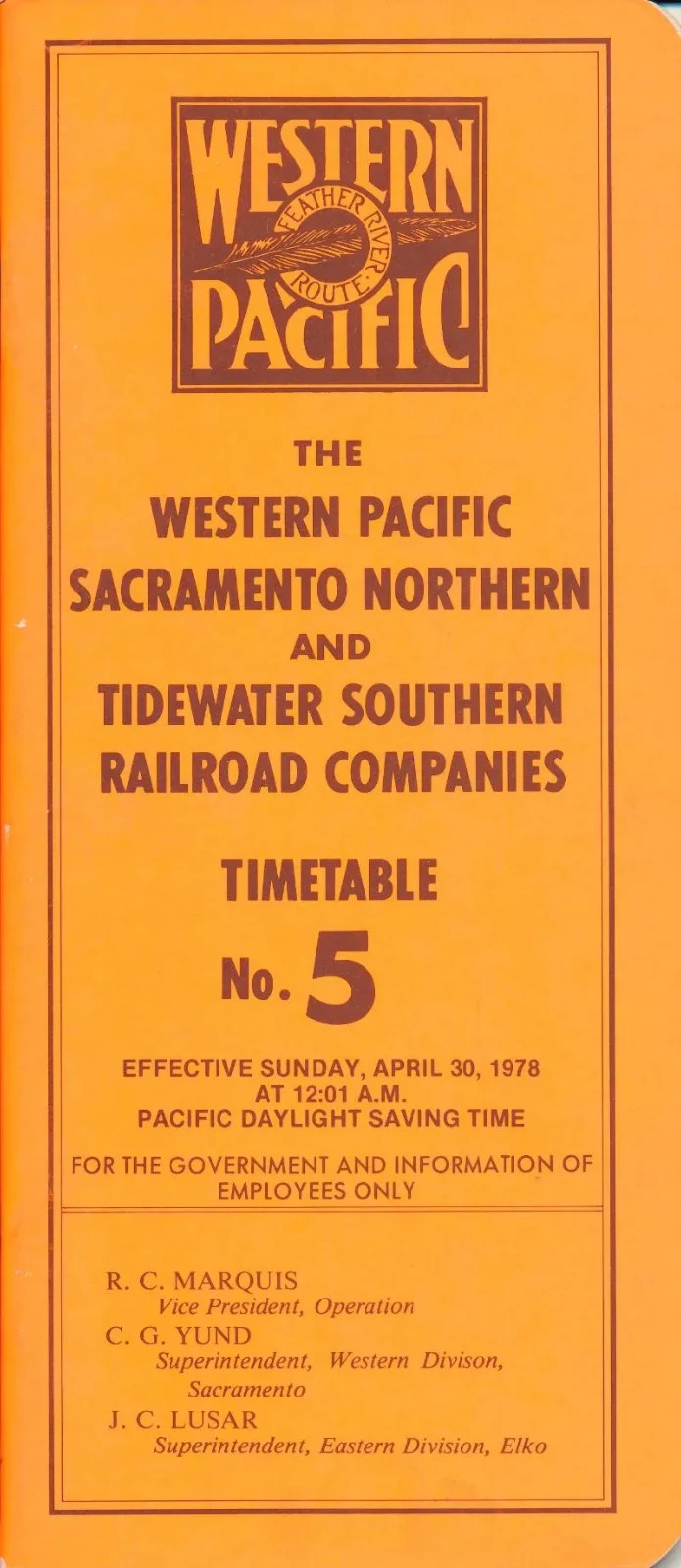 Western Pacific Railroad, SN, TWS Railroads Employee Time 5 April 30, 1978