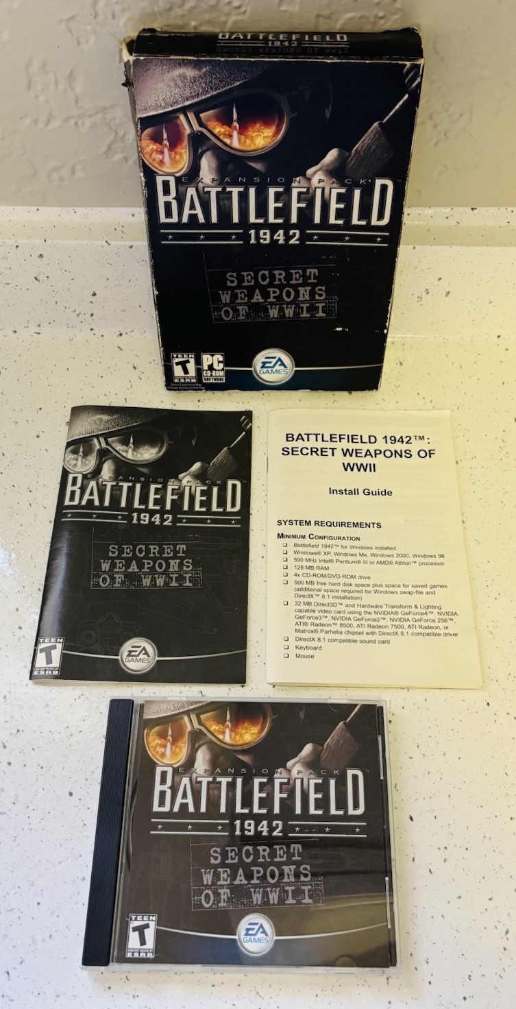 Battlefield 1942: Secret Weapons of WWII (PC, 2003) Complete w/ Big Box Tested