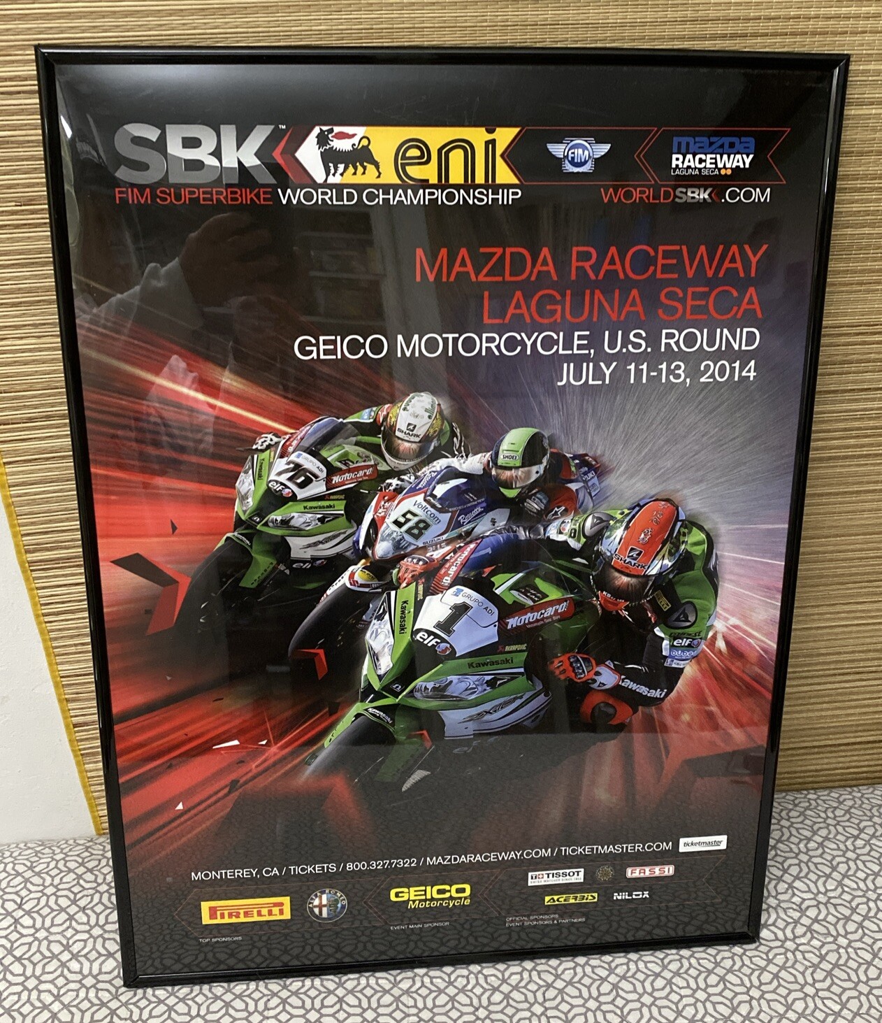 2014 US SBK Super bike  Mazda Laguna Seca Race Poster   July 11-13 Kawasaki Moto