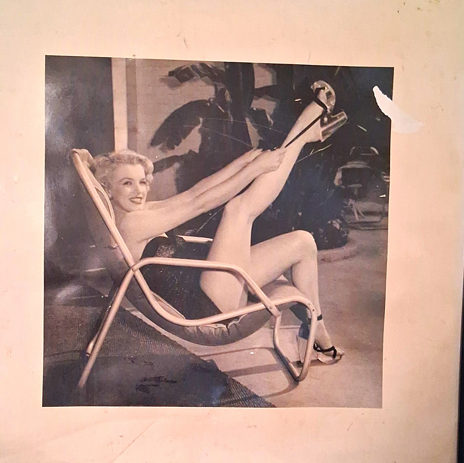 Framed Black & White Landscape Photograph Print of Woman Reclining in Chair