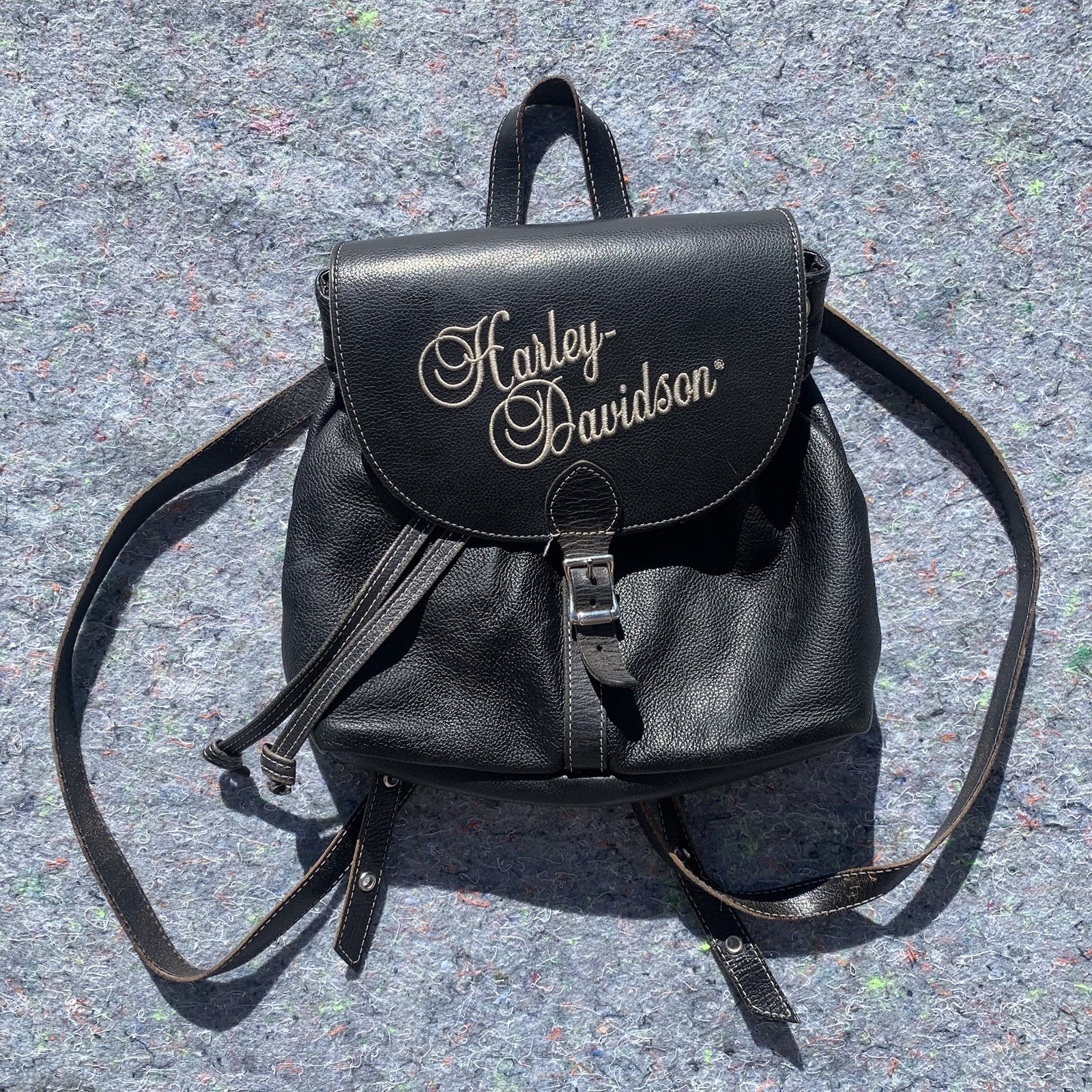 Early 2000s - 2010s Harley Davidson Black Leather Backpack 
