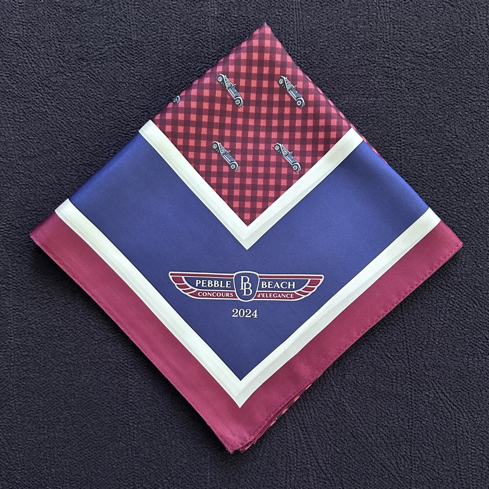 2024 Pebble Beach Concours Silk Scarf 1930 Packard 734 Speedster Runabout NEW