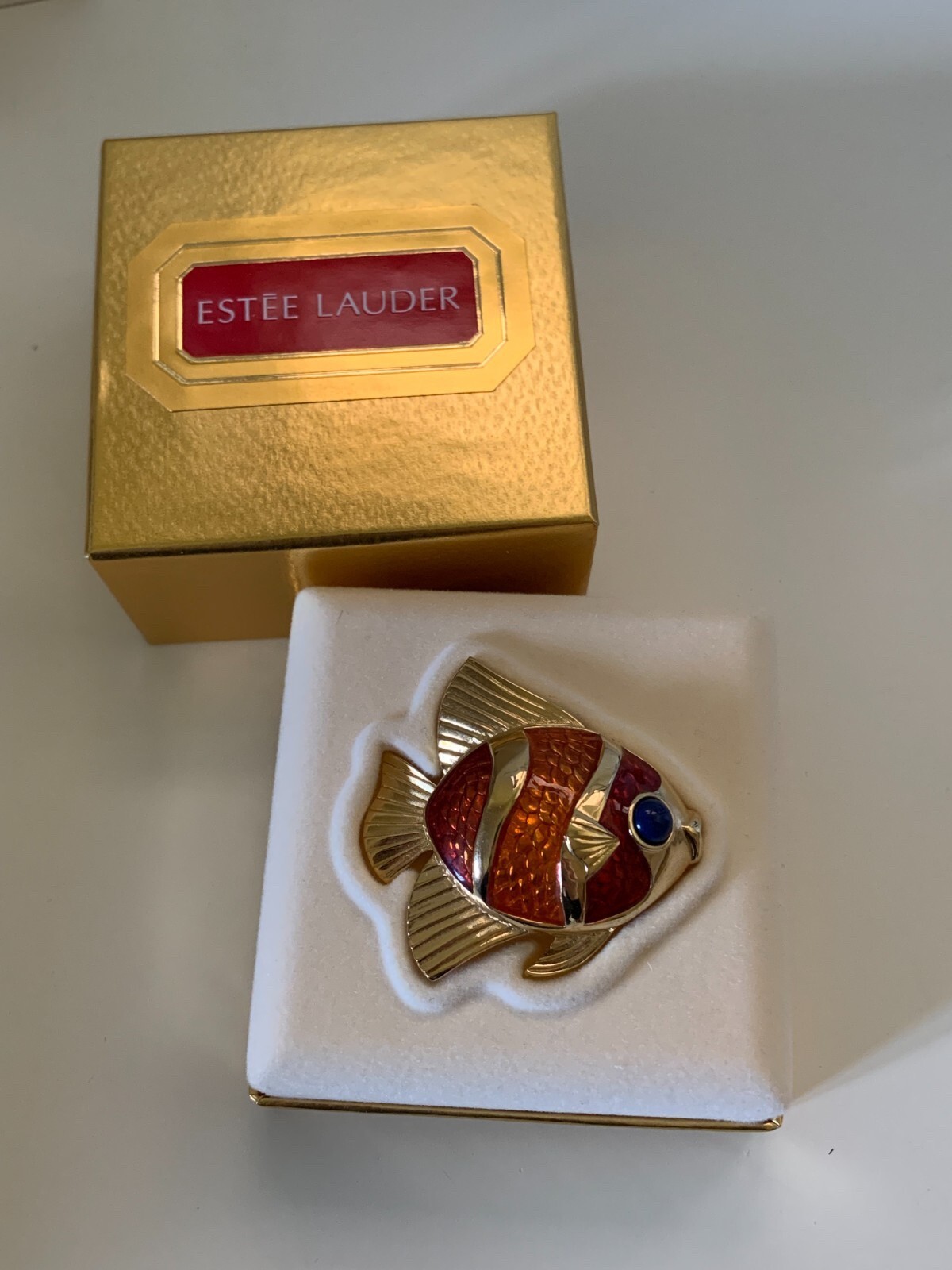 ESTEE LAUDER Tropical Enamel Gold Fish Solid Perfume Compact Unused