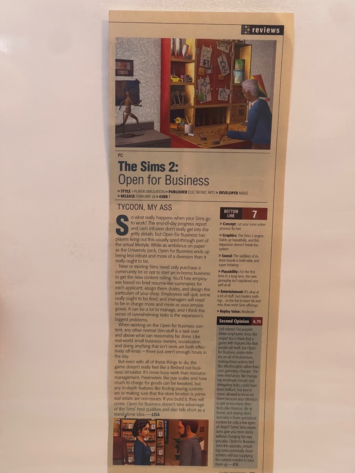 The Sims 2: Open for Business PC Game Informer Magazine Review 2006 Clipping