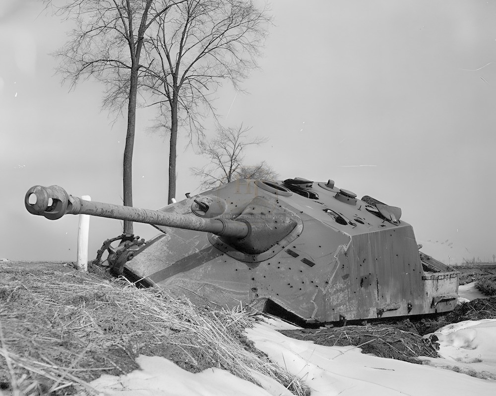 Knocked-Out German Jagdpanther Tank Destroyer WWII B&W Photo Print HT41361067