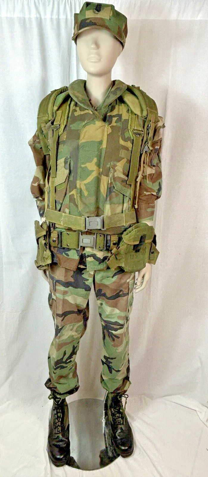 1990s US Military Uniform w/ Flak Vest, Boots, Harness, Belt, Canteen, Pack, Hat
