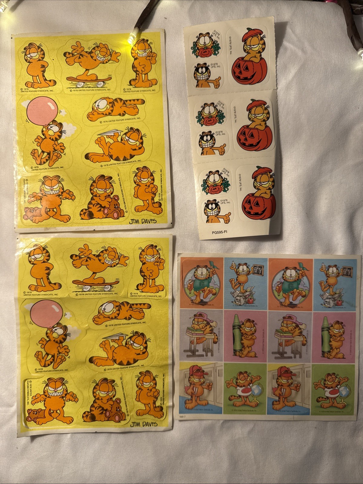 Garfield Sticker Sheets Vintage 1978 United Features Syndicate Inc 5 Sheets Lot