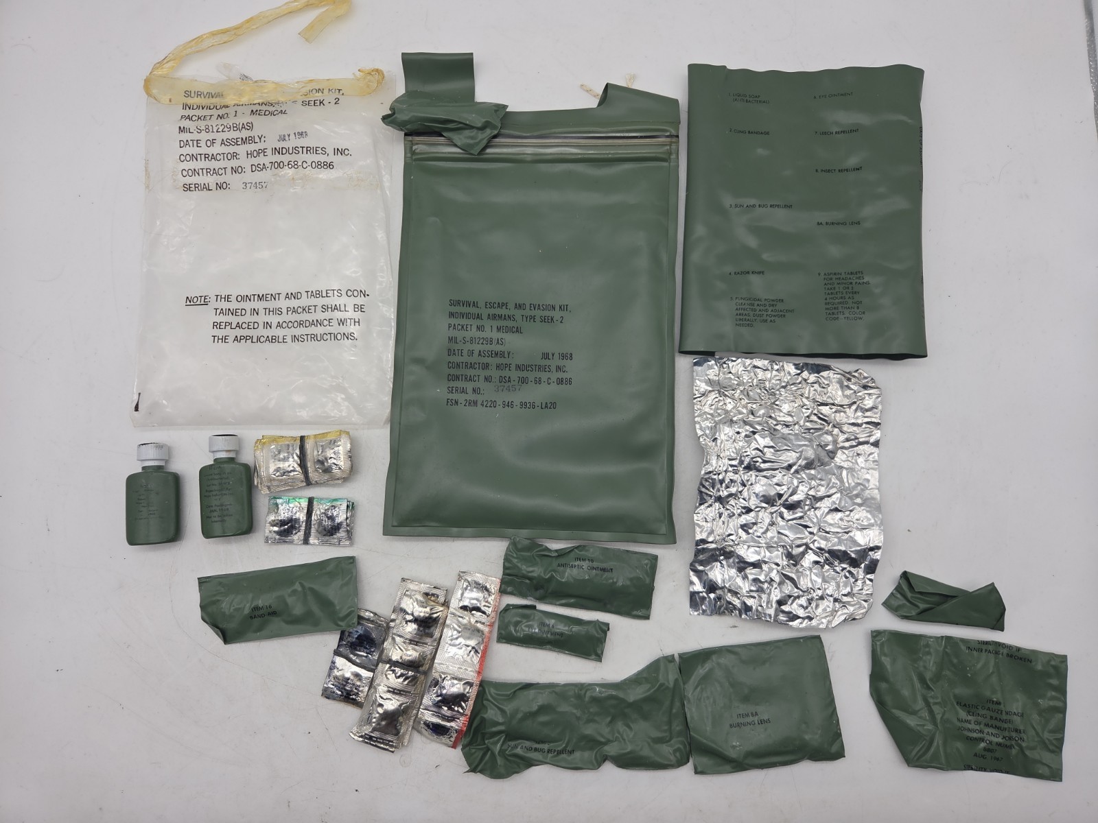 1968 VIETNAM SEEK-2  ESCAPE AND EVASION SURVIVAL KIT - Opened SEE NOTES
