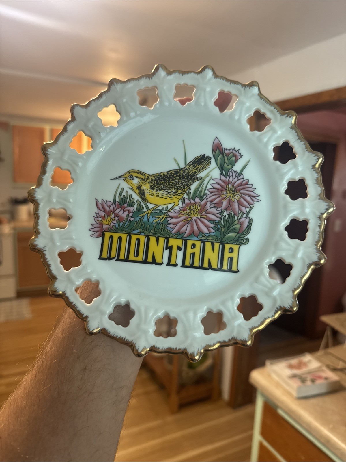 vintage Montana souvenir collector plate state bird and state flower 1950s Korea