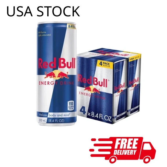 Red Bull Energy Drink, 80mg Caffeine, 8.4 fl. oz., Pack of 4 Cans....
