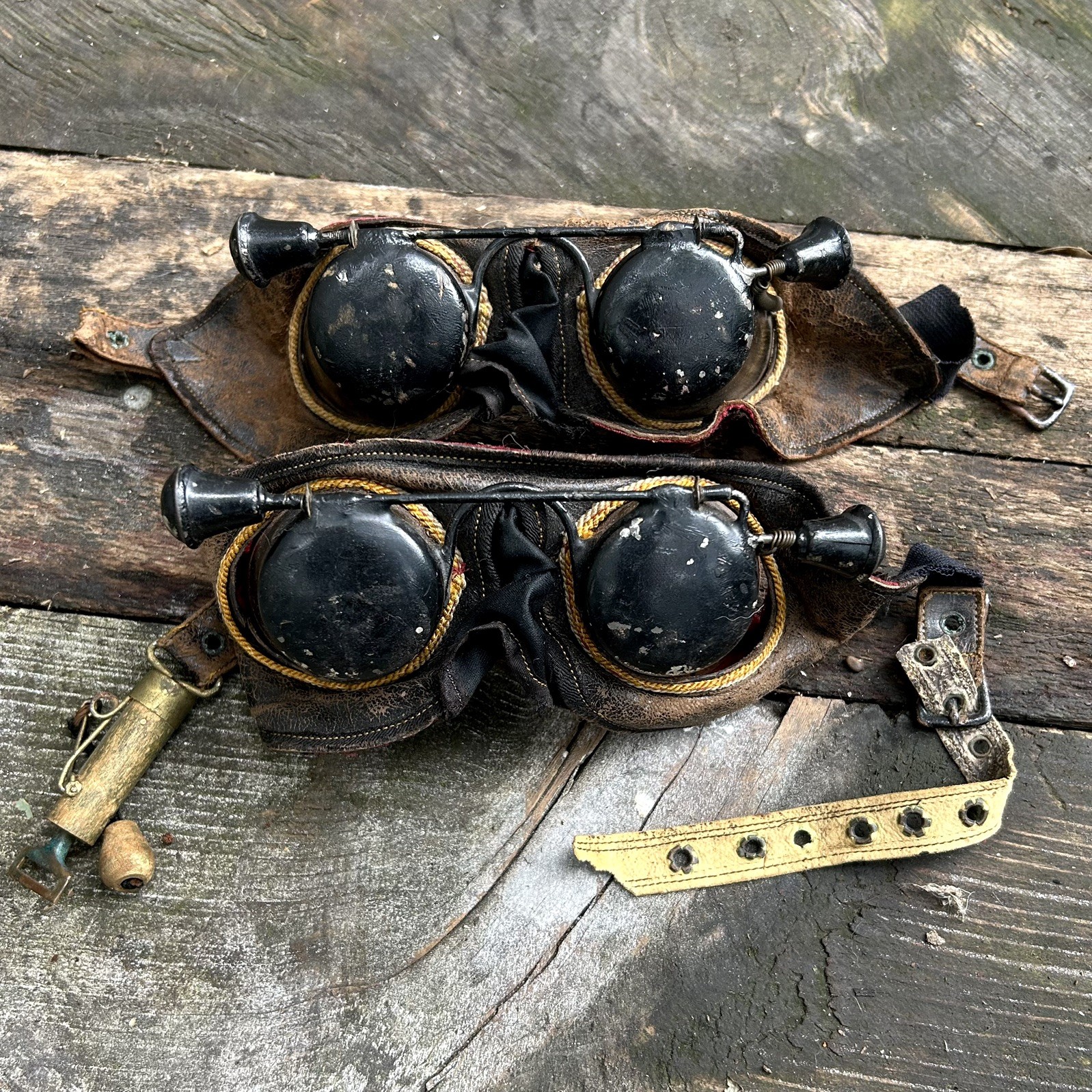 Antique 1890s - 1910s Lot of 2 Fraternal Hoodwink Goggles Masonic Odd Fellows