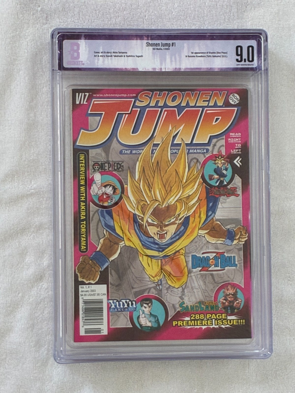 2003 SHONEN JUMP Jan Volume #1, Issue #1, VIZ 1st US One Piece, YuGiOh BGS 9.0