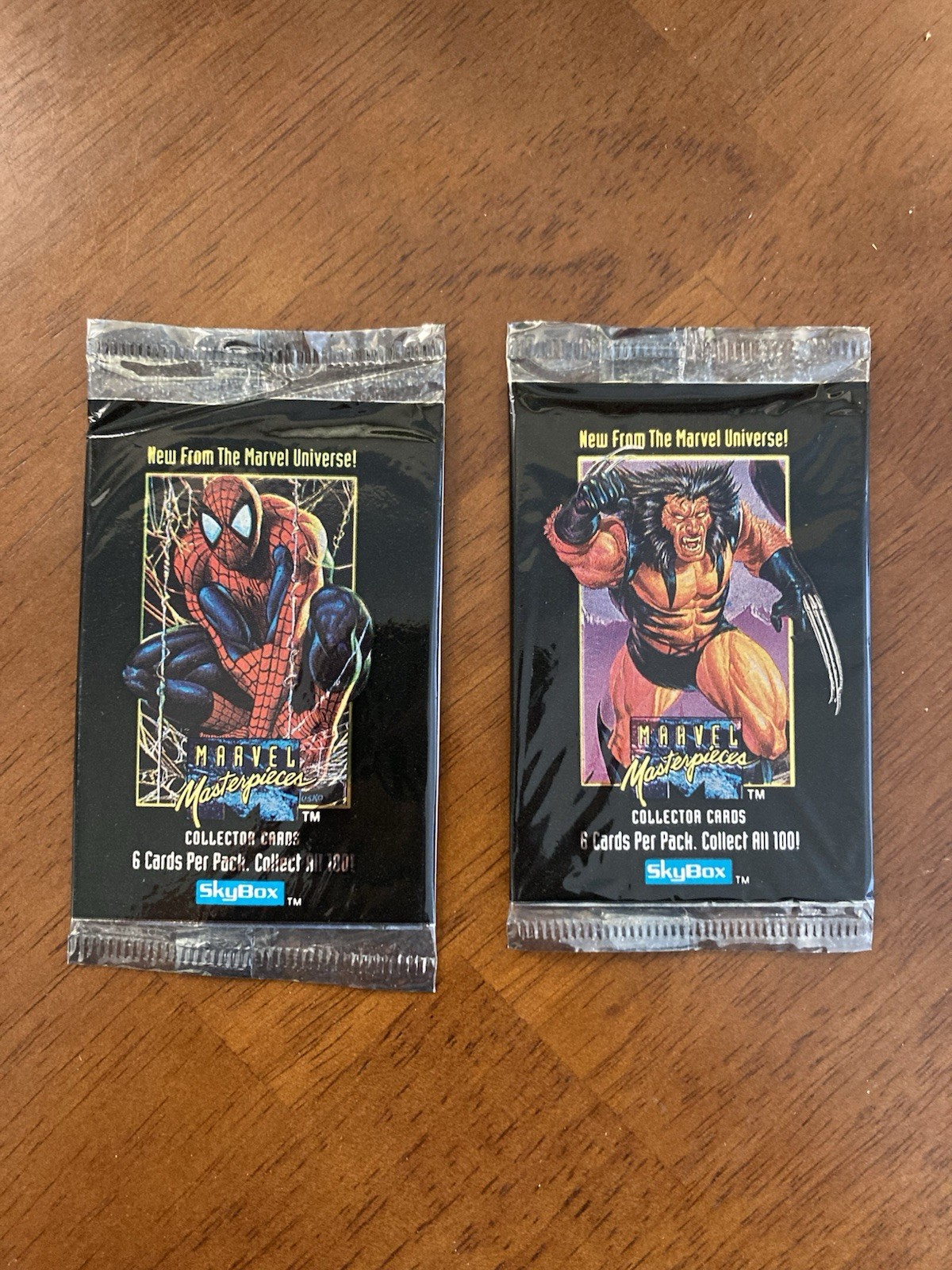 2-1992 SkyBox Marvel Masterpieces Spider-Man & Wolverine Unopened Cello Pack Lot