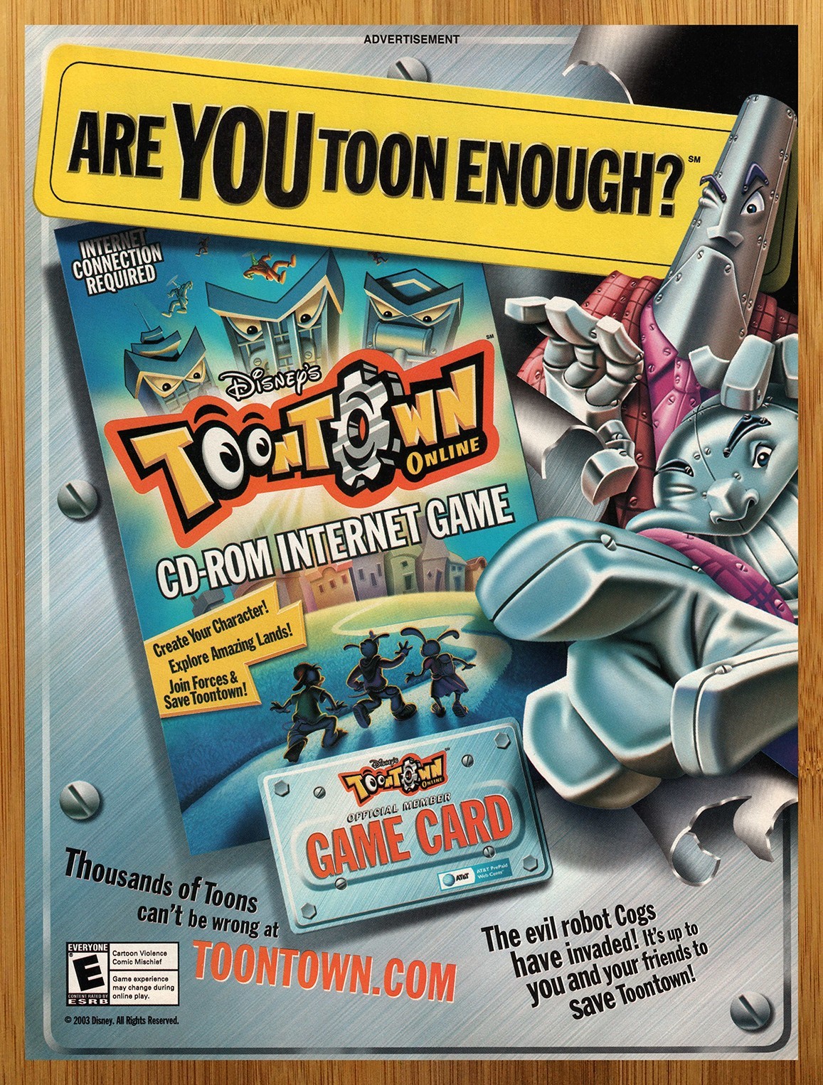 2003 Disney's ToonTown PC Vintage Print Ad/Poster Official Video Game Promo Art