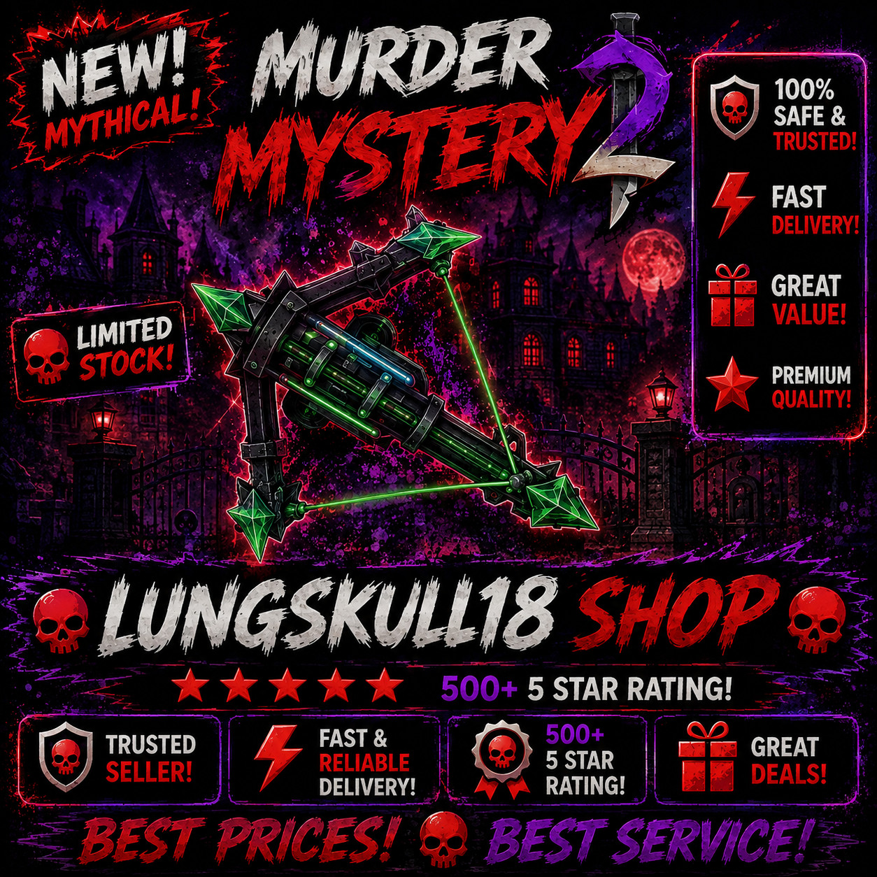 Murder Mystery 2 MM2 | Sets & Godly Knifes and Guns | Fast & Trusted |
