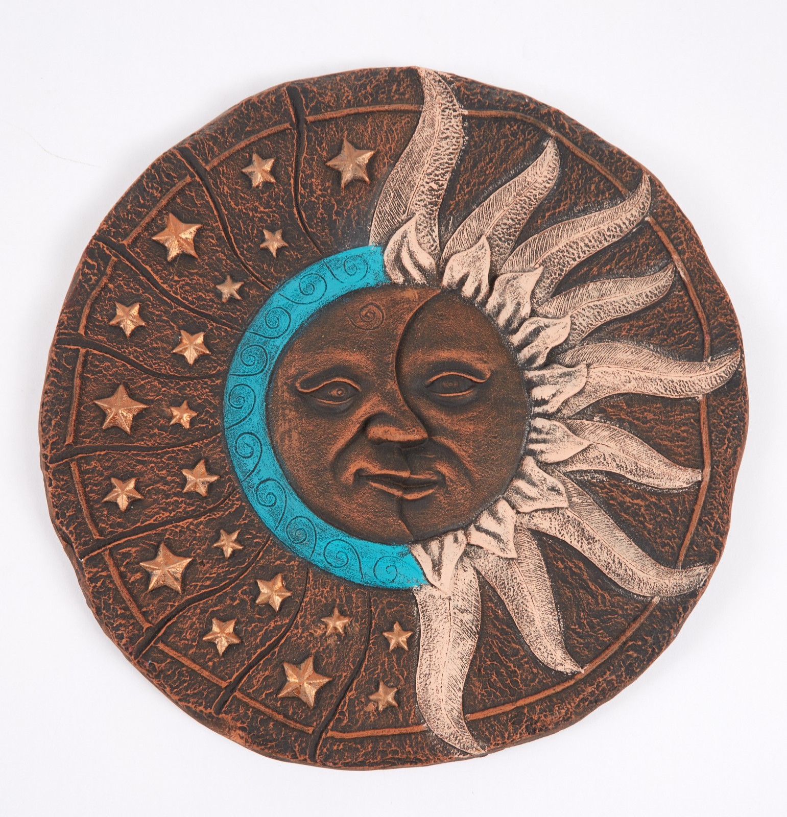 Vtg Celestial Astrology Moon Sun Wall Plaque Chalkware  Round 10\
