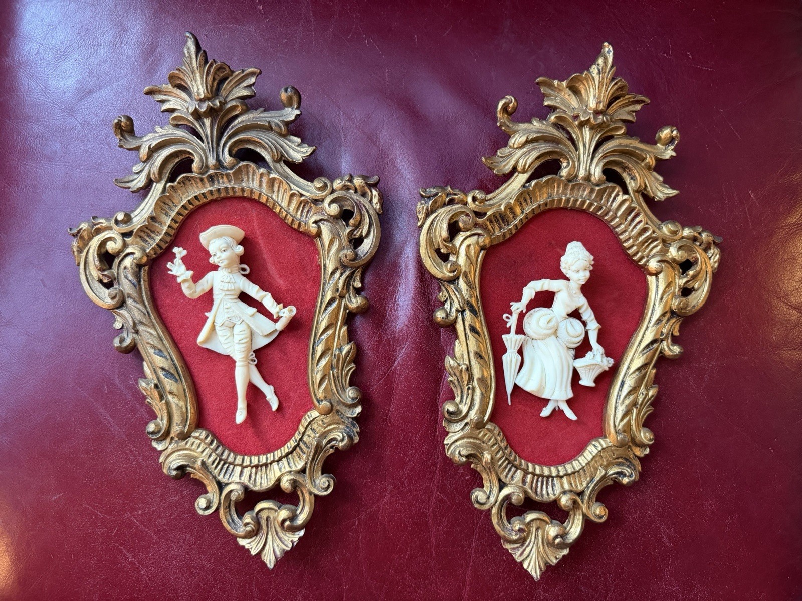 MCM Vintage Gold Ornate Wall Hanging Set Italy Victorian Man Woman Plastic/resin