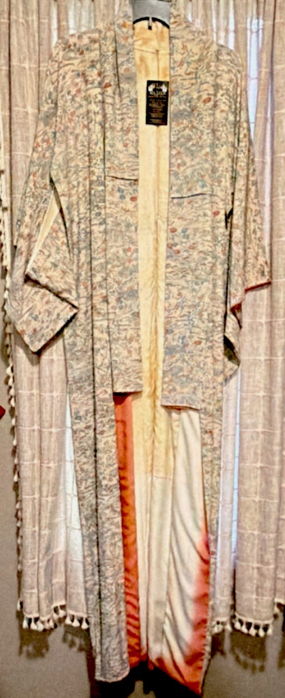VTG True Japanese Kimono Robe Floral Scenic Print Inner Lining