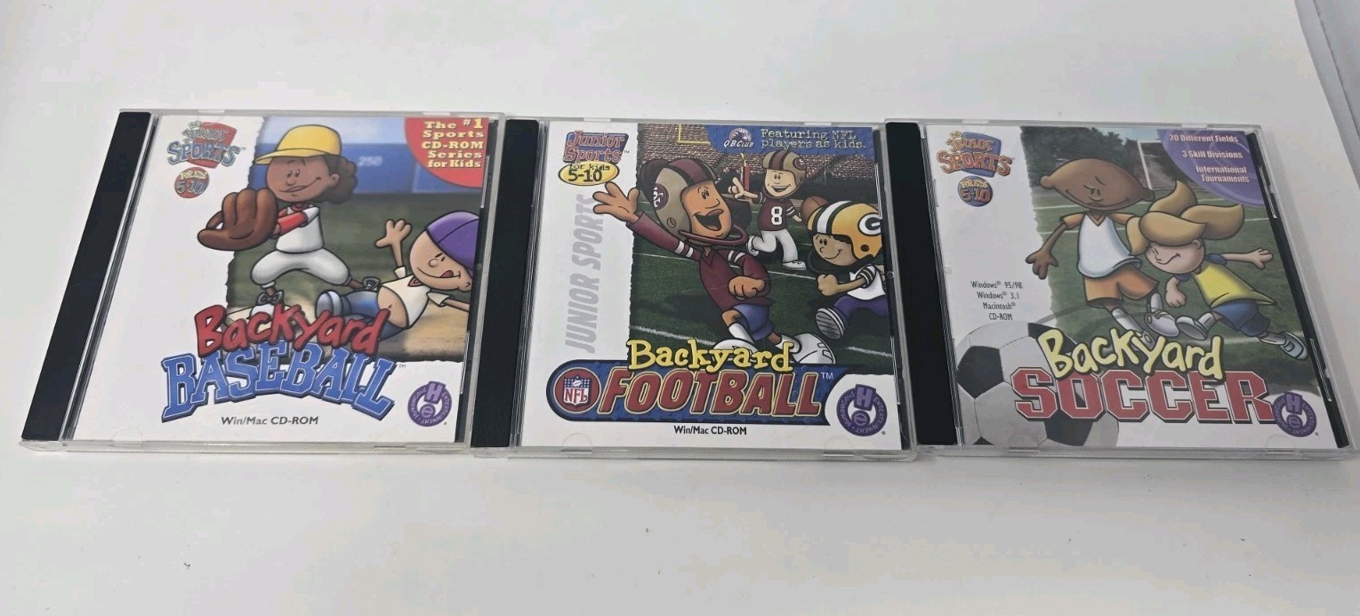 Backyard Sports CD ROM Game Lot- Baseball, Football, & Soccer