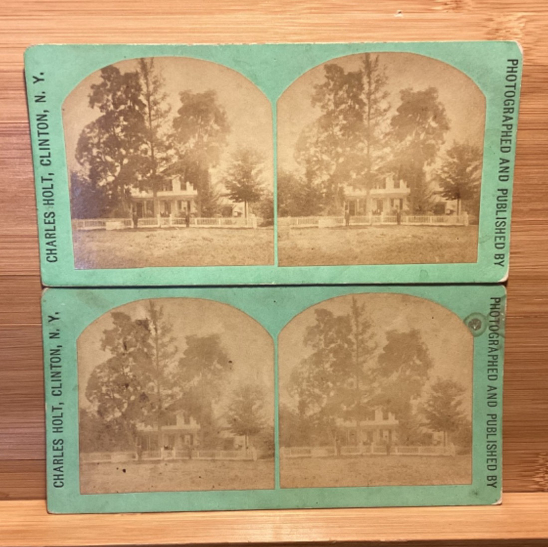 1870s Pair of RARE Early Charles Holt Stereoviews Of a House Clinton, New York